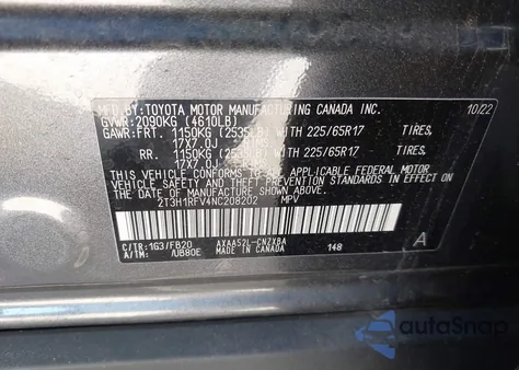 2022 Toyota Rav4 Le z USA, uszkodzony, nr VIN 2T3H1RFV4NC208202